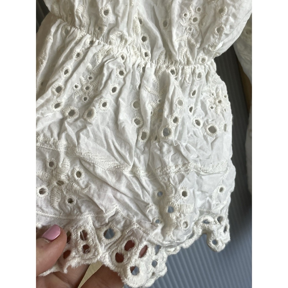 LIV Los Angeles Cotton White Eyelet Crochet Short Sleeve Top Sz S Cottage Beach‎ - Picture 3 of 6